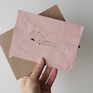 carte postale renard sur fond rose