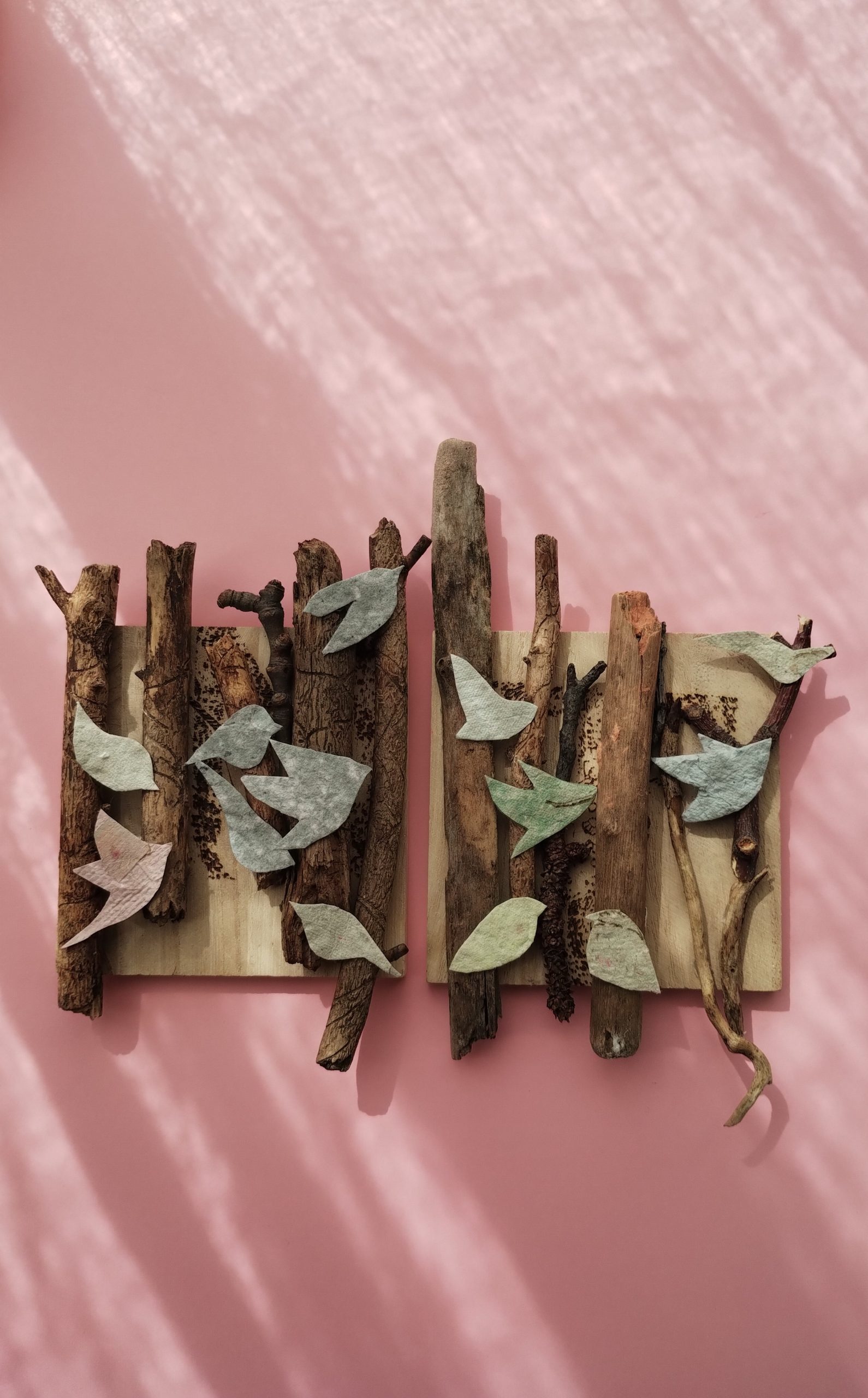 duo de tableaux avec des oiseaux et des branches