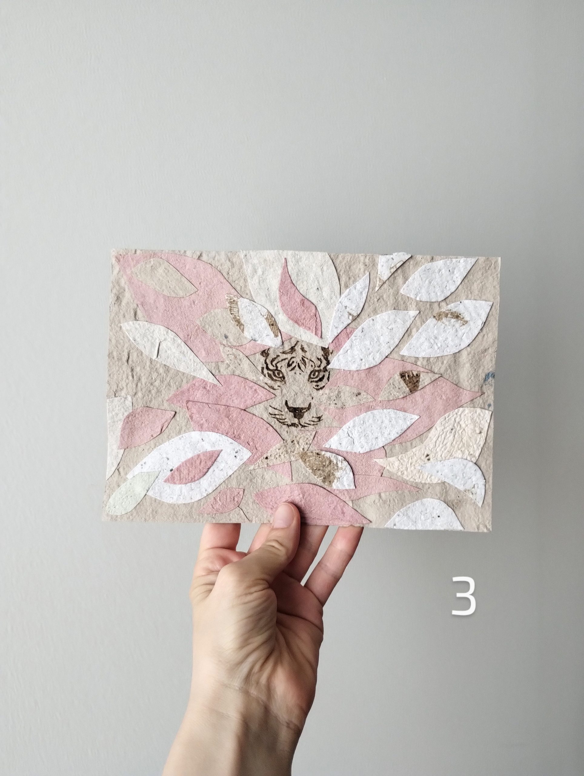Affiche tigre format A5 rose et blanc